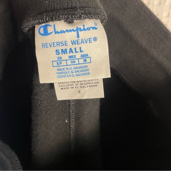 Champion Black S Reverse Weave Cut Off Fleece Sweat Shorts Earth Logo Drawstring - Picture 3 of 7